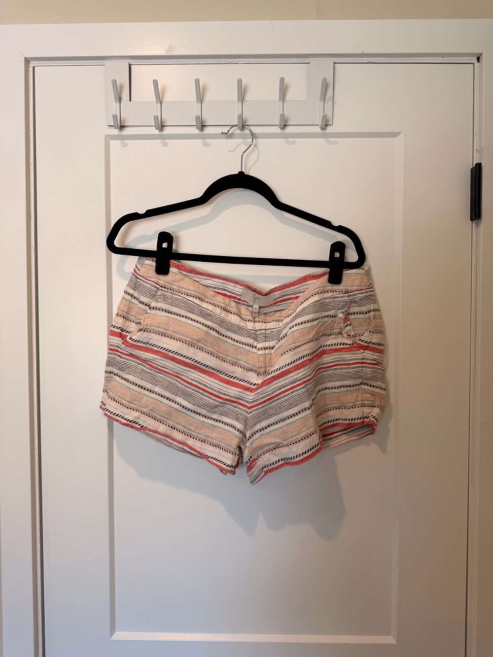 Joie Striped Cotton Blend Women's Shorts - Beige with Red & Black Stripes